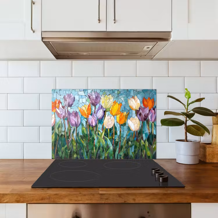 Mozaïek - Veld - Tulpen - Kleurrijk keuken achterwand spatscherm klein -sfeer2