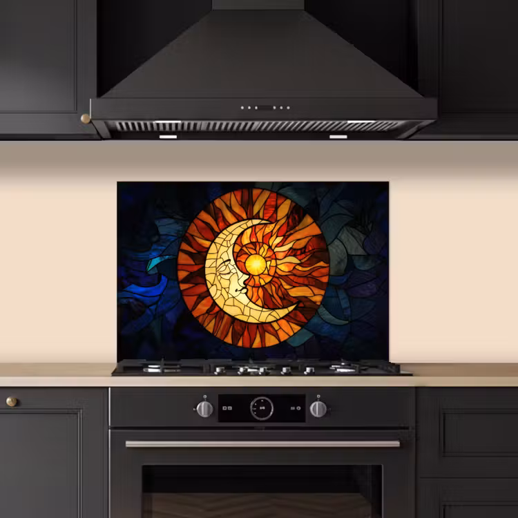 Mozaïek - Glas - Maan - Donkerblauw keuken achterwand spatscherm klein -sfeer1