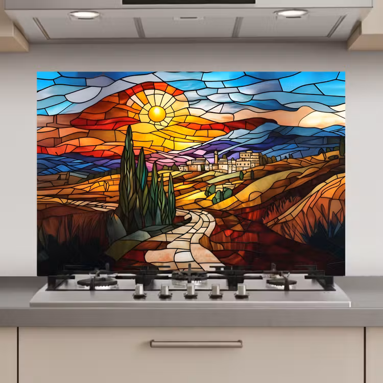 Mozaïek - Zon - Landschap - Dorp keuken achterwand spatscherm klein -3d_website