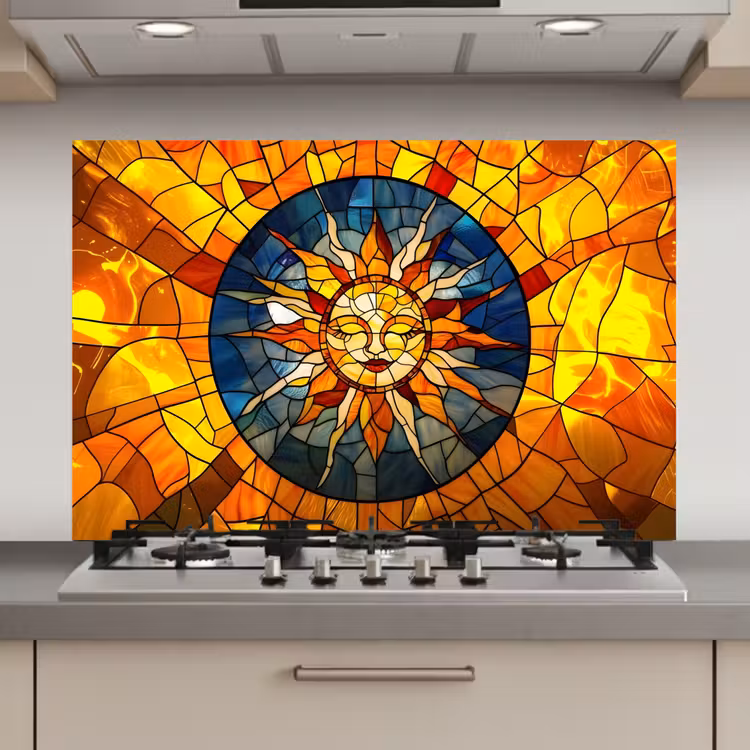 Mozaïek - Zon - Geel - Cirkel keuken achterwand spatscherm klein -3d_website