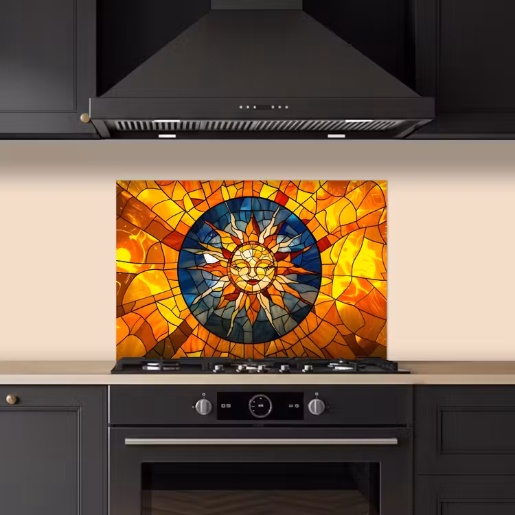 Mozaïek - Zon - Geel - Cirkel keuken achterwand spatscherm klein -sfeer1