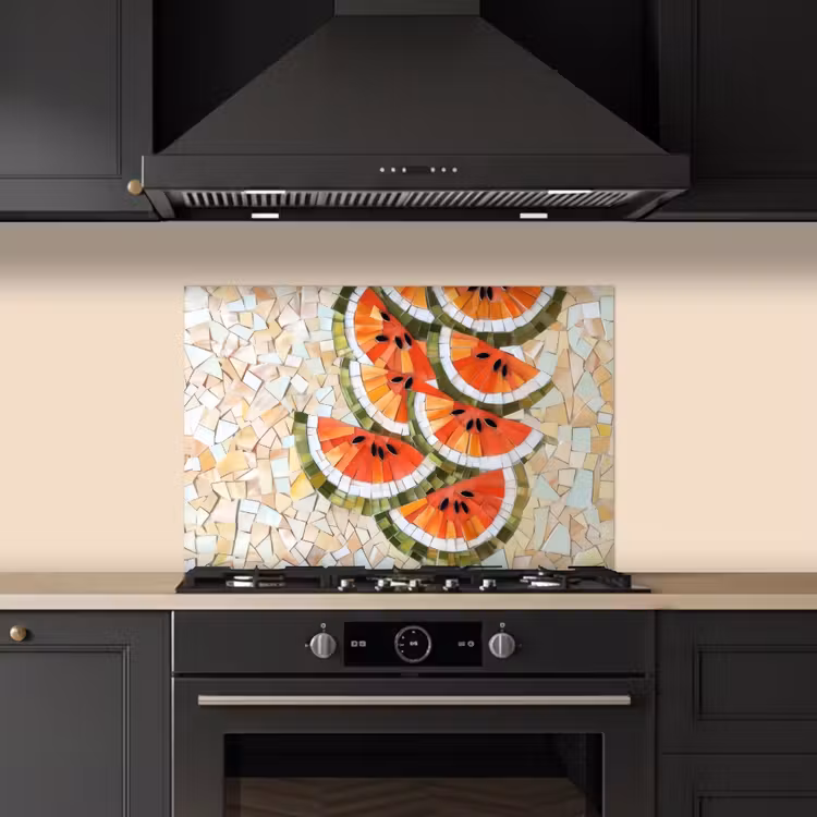 Mozaïek - Watermeloen - Rood - Pitten keuken achterwand spatscherm klein -sfeer1