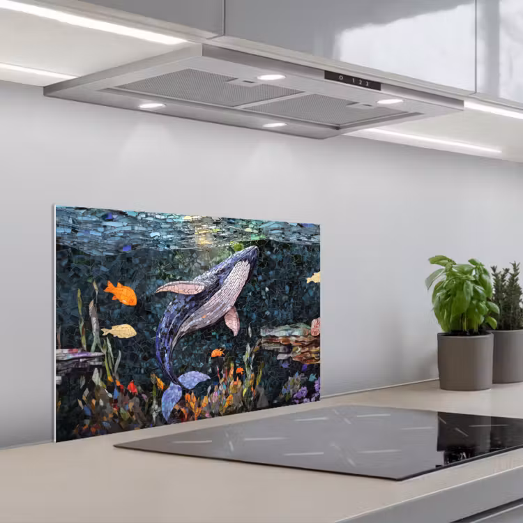 Mozaïek - Walvis - Koraal - Water keuken achterwand spatscherm klein -3d_schuin