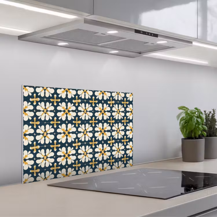 Motief - Tegel - Okergeel keuken achterwand spatscherm klein 900 -3d_schuin