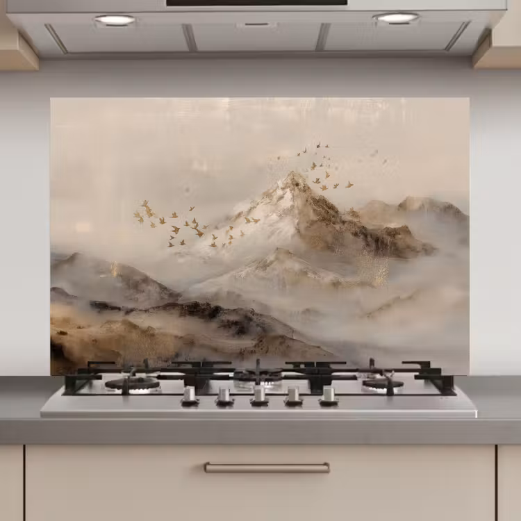 Berglandschap - Mist  - Penseelstreken keuken achterwand spatscherm klein -3d_website