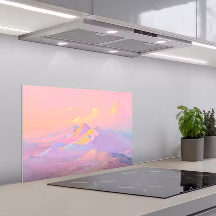 Bergtoppen - Wolken - Dromerig keuken achterwand spatscherm klein -3d_schuin
