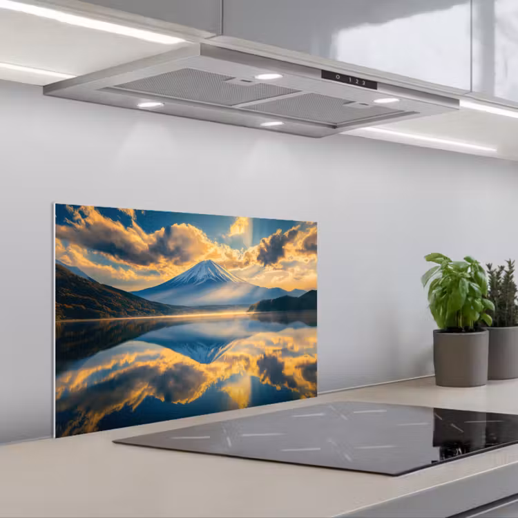Berg - Rivier - Zonsondergang keuken achterwand spatscherm klein -3d_schuin