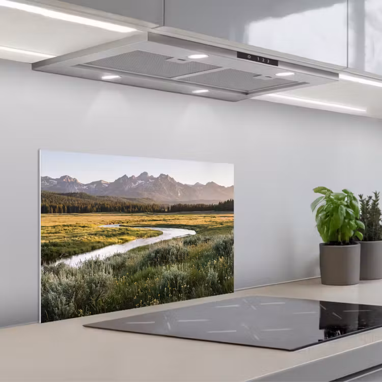Berglandschap - Rivier - Bos keuken achterwand spatscherm klein -3d_schuin