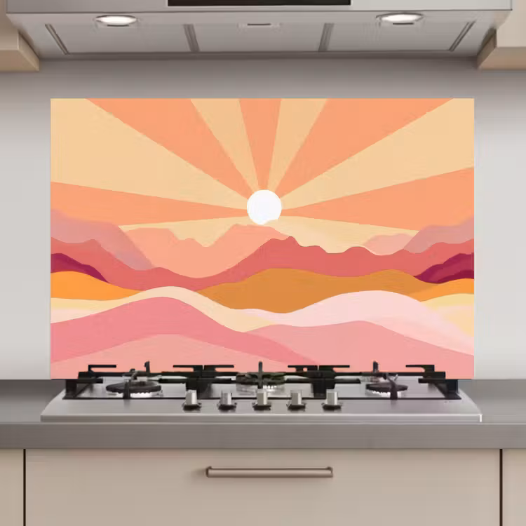 Bergen - Abstract - Zonnestralen - Roze keuken achterwand spatscherm klein -3d_website