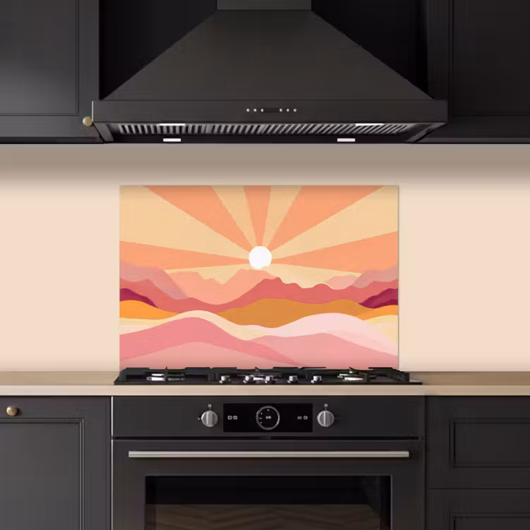 Bergen - Abstract - Zonnestralen - Roze keuken achterwand spatscherm klein -sfeer1