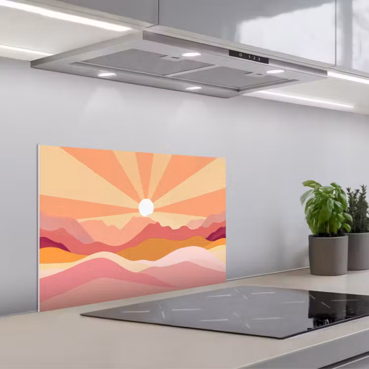Bergen - Abstract - Zonnestralen - Roze keuken achterwand spatscherm klein -3d_schuin