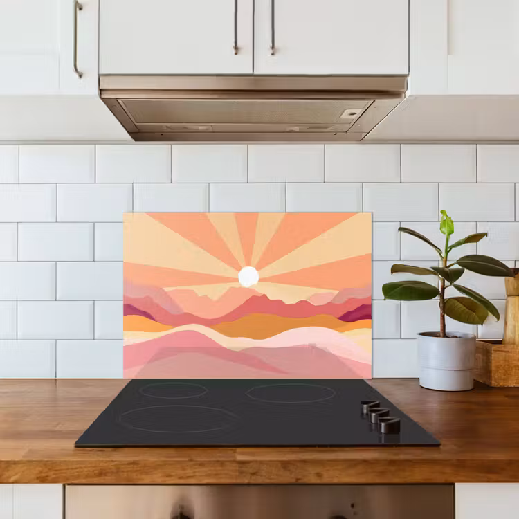 Bergen - Abstract - Zonnestralen - Roze keuken achterwand spatscherm klein -sfeer2