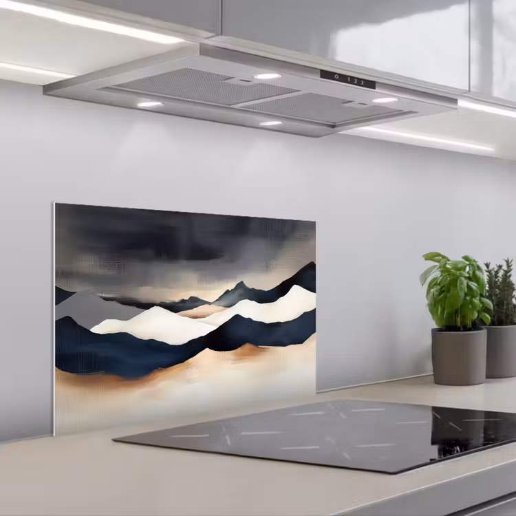 Bergen - Donkerblauw - Landschap keuken achterwand spatscherm klein -3d_schuin