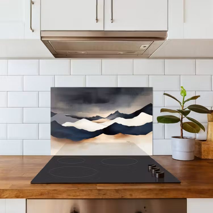 Bergen - Donkerblauw - Landschap keuken achterwand spatscherm klein -sfeer2