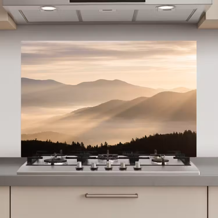 Bergen - Mist - Zonnestralen keuken achterwand spatscherm klein -3d_website