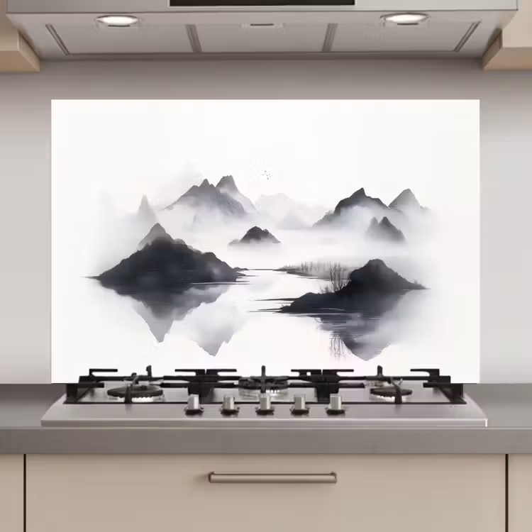 Bergen - Mistig - Water - Wit keuken achterwand spatscherm klein -3d_website