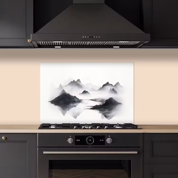 Bergen - Mistig - Water - Wit keuken achterwand spatscherm klein -sfeer1