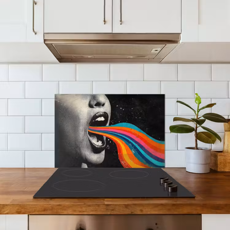 Mond - Golven - Regenboog keuken achterwand spatscherm klein -sfeer2