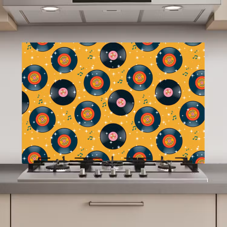 Muziek - Patroon - Geel keuken achterwand spatscherm klein 900 -3d_website