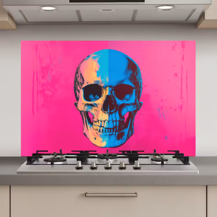 Neon - Blauw - Pop-art - Schedel keuken achterwand spatscherm klein -3d_website