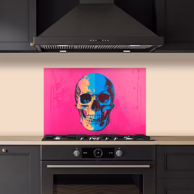Neon - Blauw - Pop-art - Schedel keuken achterwand spatscherm klein -sfeer1