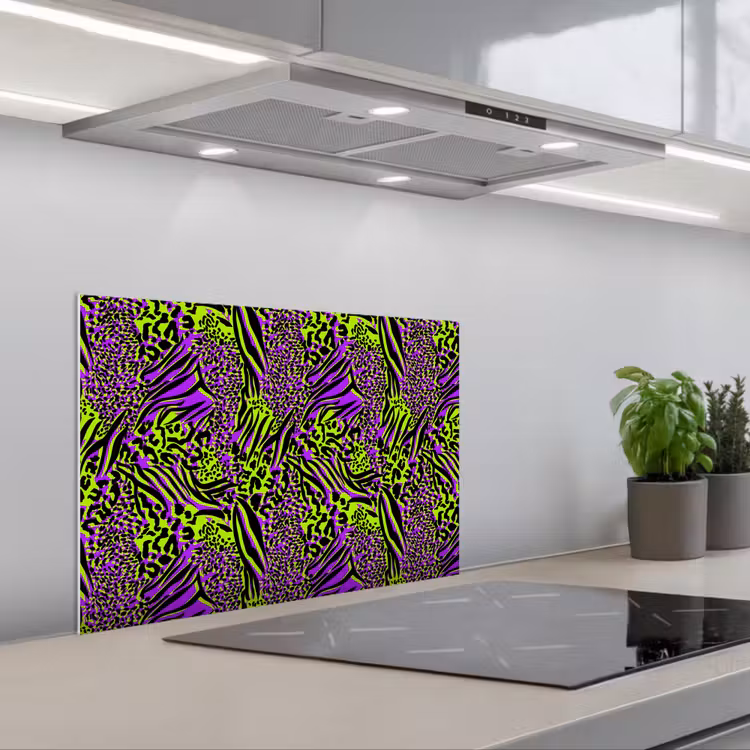 Neon - Paars - Dieren - Patroon keuken achterwand spatscherm klein 900 -3d_schuin