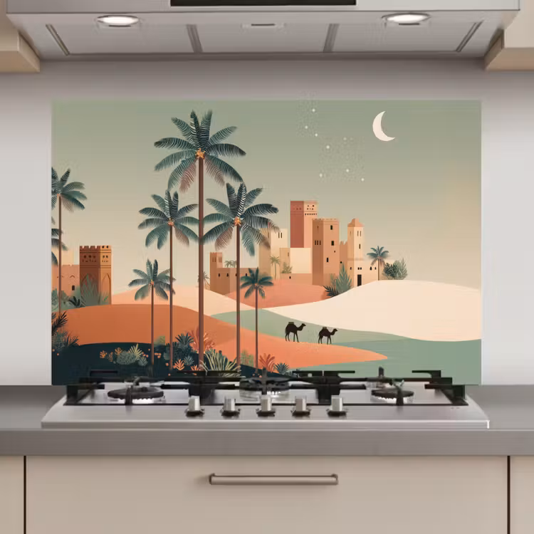 Nachtlandschap - Kamelen - Sterren - zandduinden keuken achterwand spatscherm klein -3d_website