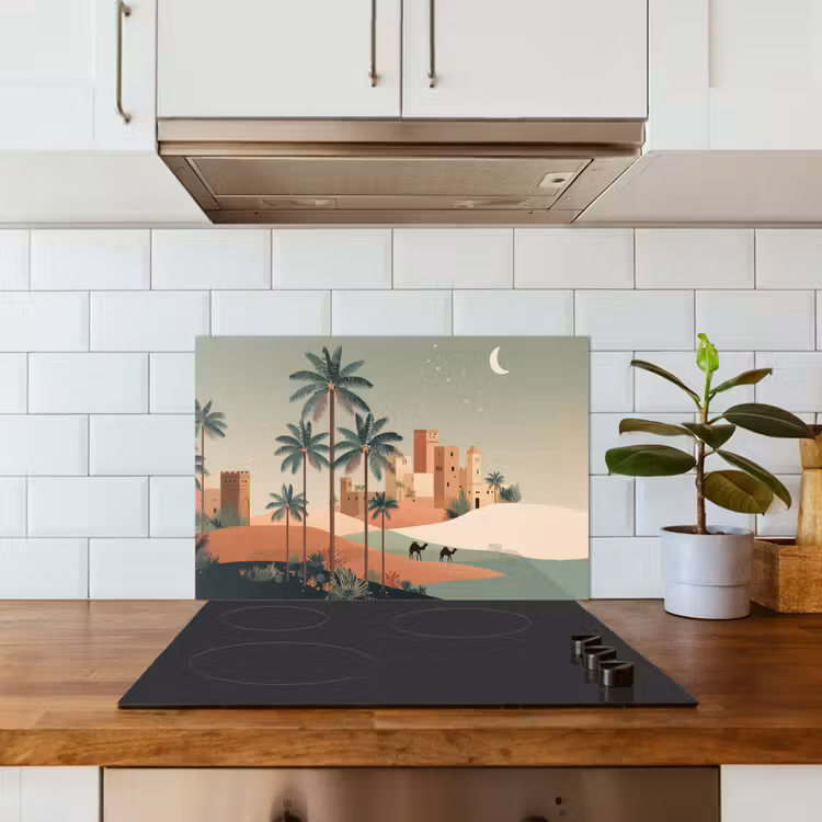 Nachtlandschap - Kamelen - Sterren - zandduinden keuken achterwand spatscherm klein -sfeer2