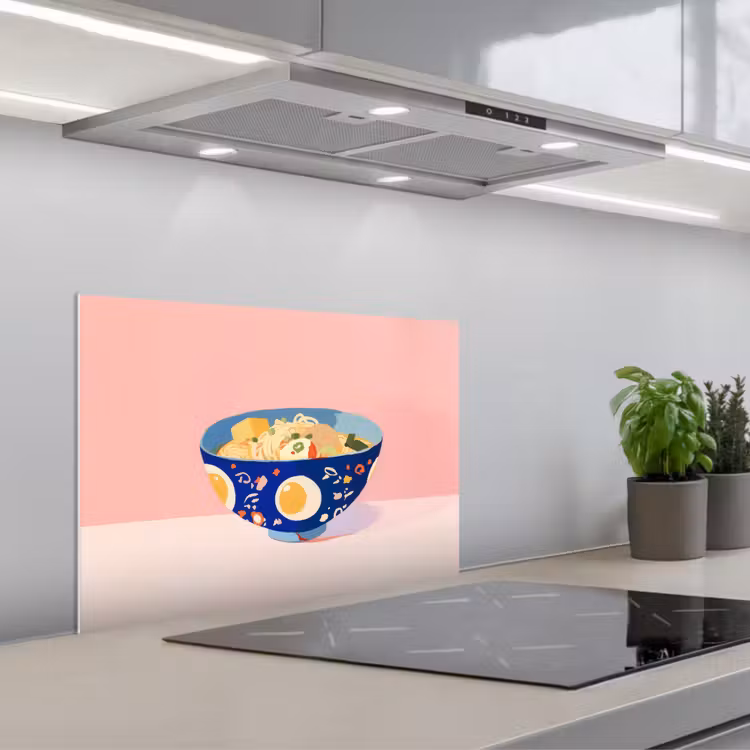 Noodles - Kom - Blauw - Illustratie keuken achterwand spatscherm klein -3d_schuin