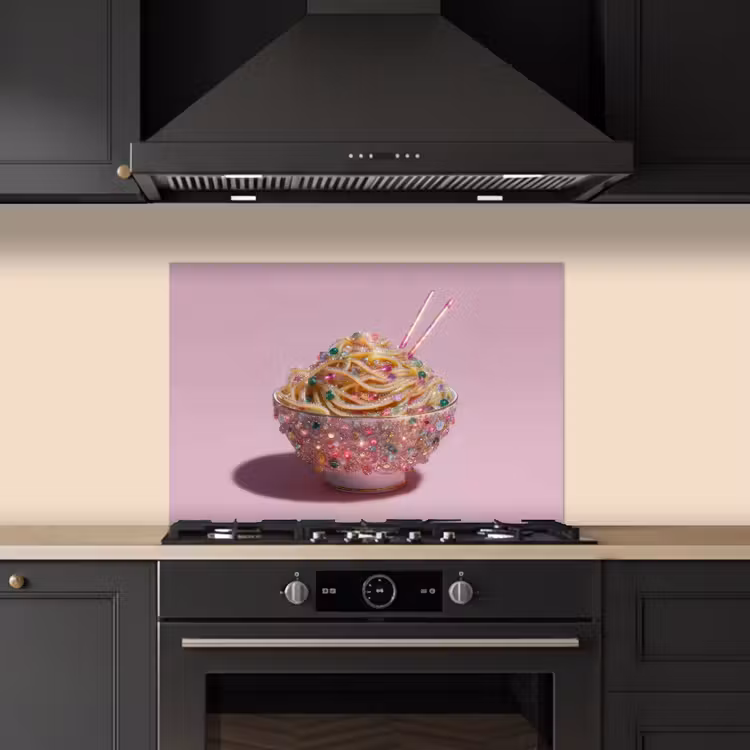 Noodles - Edelstenen - Stokjes - Roze keuken achterwand spatscherm klein -sfeer1