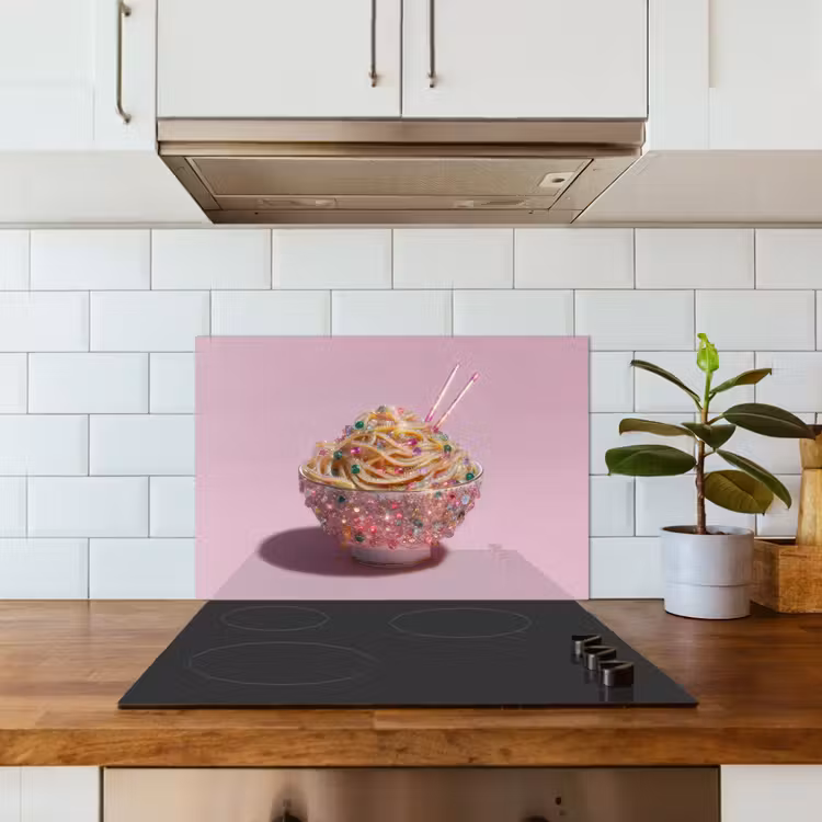 Noodles - Edelstenen - Stokjes - Roze keuken achterwand spatscherm klein -sfeer2