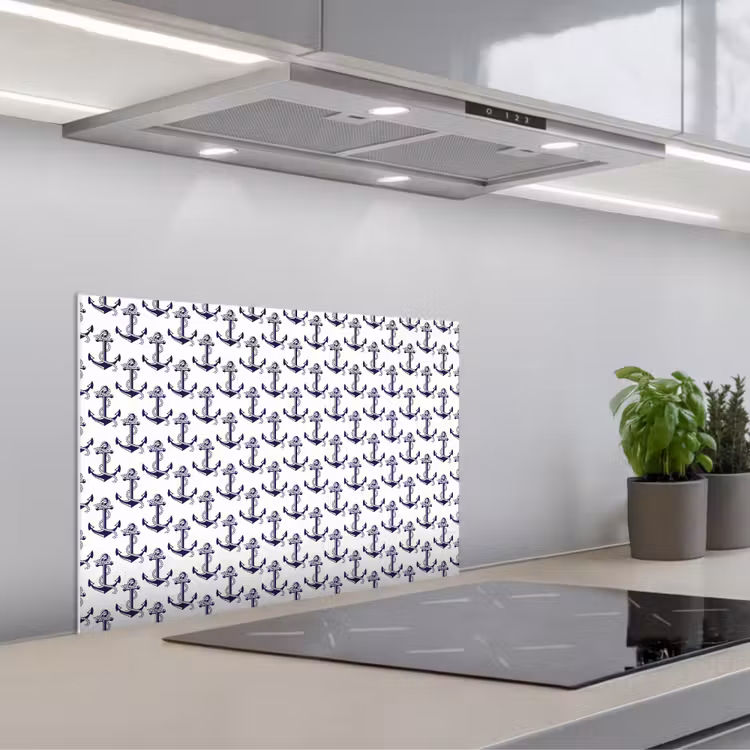 Oceaan - Anker - Blauw - Wit keuken achterwand spatscherm klein 900 -3d_schuin