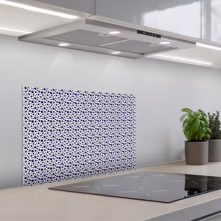 Oceaan - Bubbel - Blauw - Wit keuken achterwand spatscherm klein 900 -3d_schuin