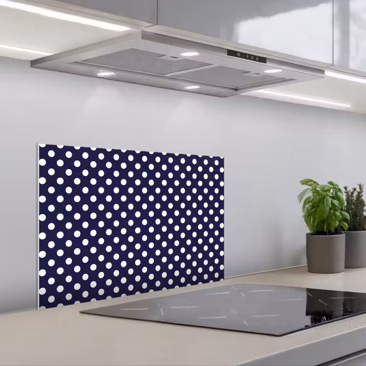 Oceaan - Stippen - Blauw - Wit keuken achterwand spatscherm klein 900 -3d_schuin