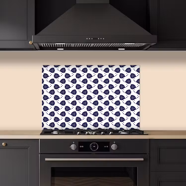 Oceaan - Vis - Blauw - Wit keuken achterwand spatscherm klein 900 -sfeer1