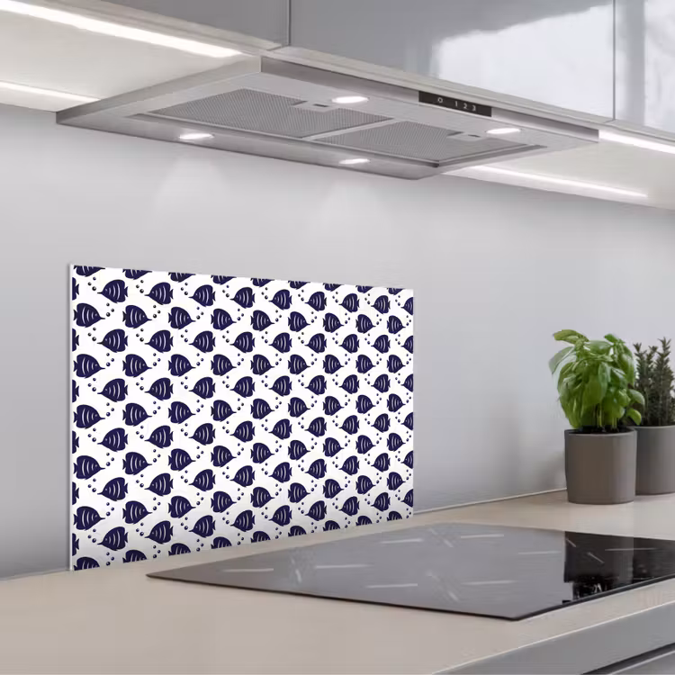 Oceaan - Vis - Blauw - Wit keuken achterwand spatscherm klein 900 -3d_schuin