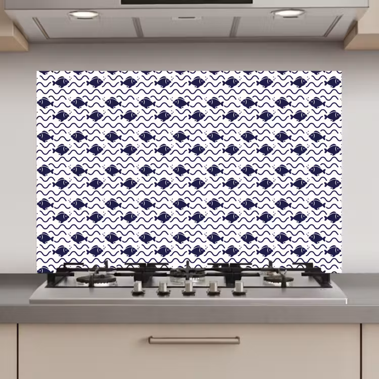 Oceaan - Visachtig - Blauw - Wit keuken achterwand spatscherm klein 900 -3d_website