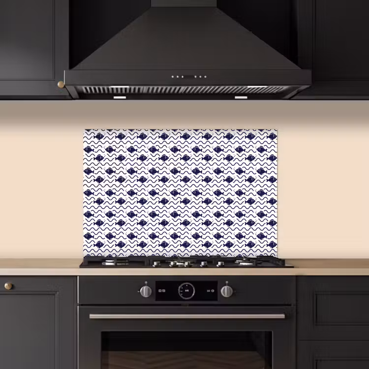 Oceaan - Visachtig - Blauw - Wit keuken achterwand spatscherm klein 900 -sfeer1