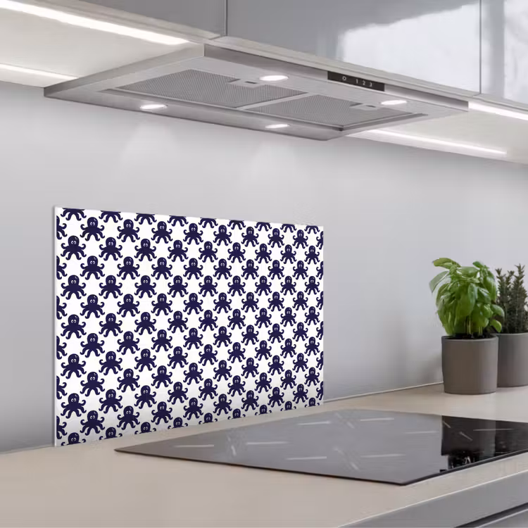 Oceaan - Octo - Blauw - Wit keuken achterwand spatscherm klein 900 -3d_schuin