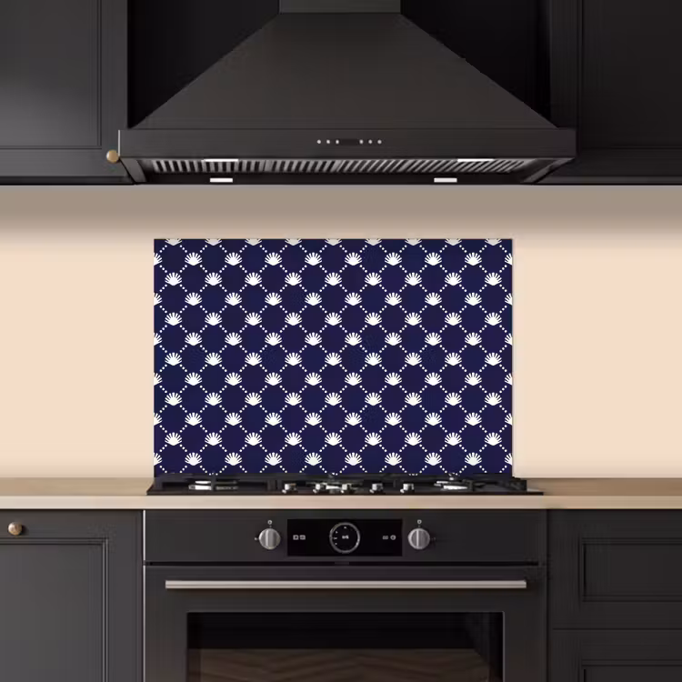 Oceaan - Schelp - Blauw - Wit keuken achterwand spatscherm klein 900 -sfeer1