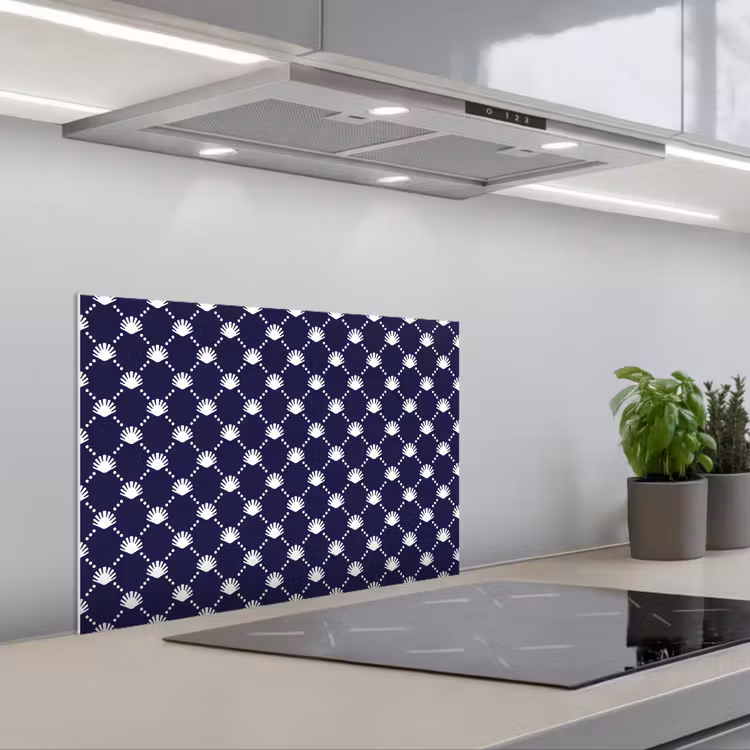 Oceaan - Schelp - Blauw - Wit keuken achterwand spatscherm klein 900 -3d_schuin
