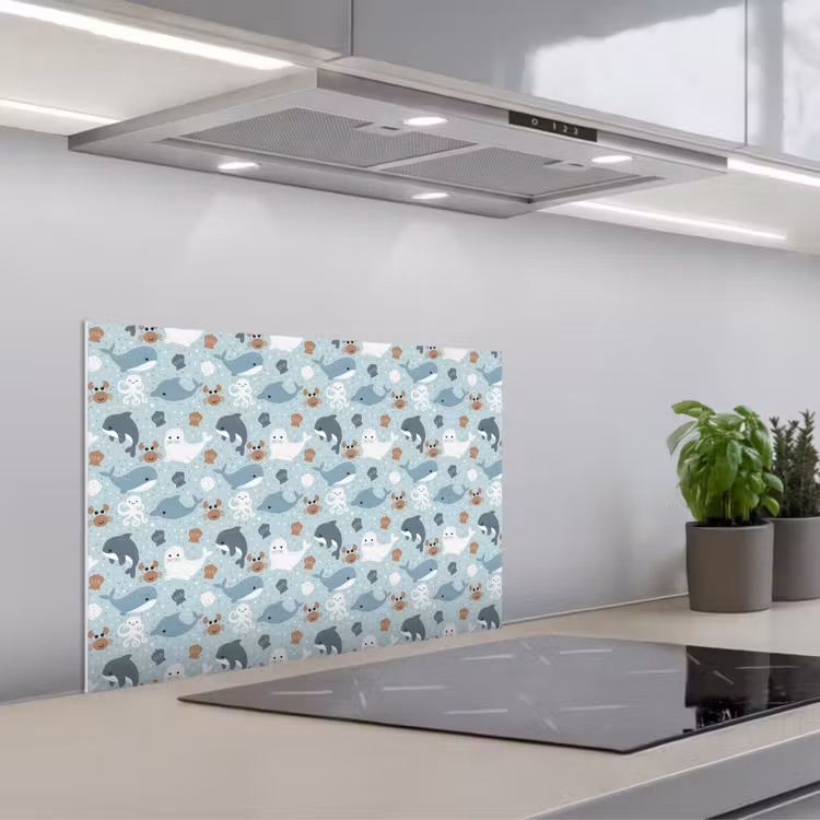 Oceaan - Walvis - Zeehond - Krab keuken achterwand spatscherm klein 900 -3d_schuin