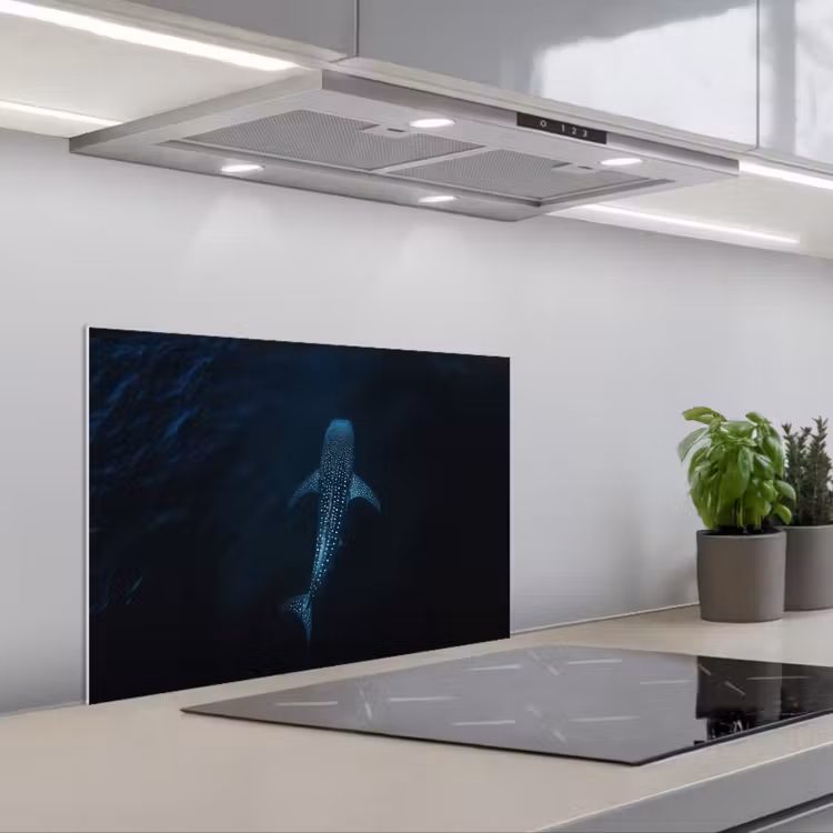 Oceaan - Walvishaai - Donkerblauw - Vlekken keuken achterwand spatscherm klein -3d_schuin