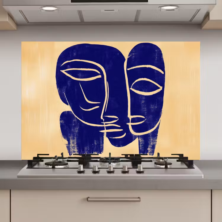 Okergeel - Blauw - Eenvoudige lijnen keuken achterwand spatscherm klein -3d_website
