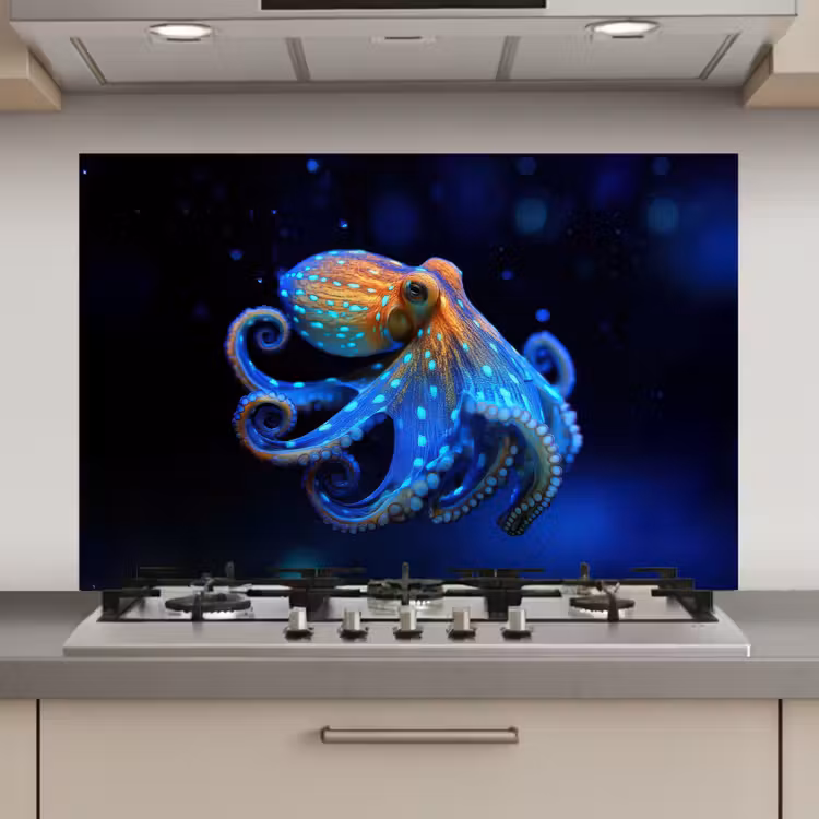 Octopus - Stippen - Blauw - Zee keuken achterwand spatscherm klein -3d_website