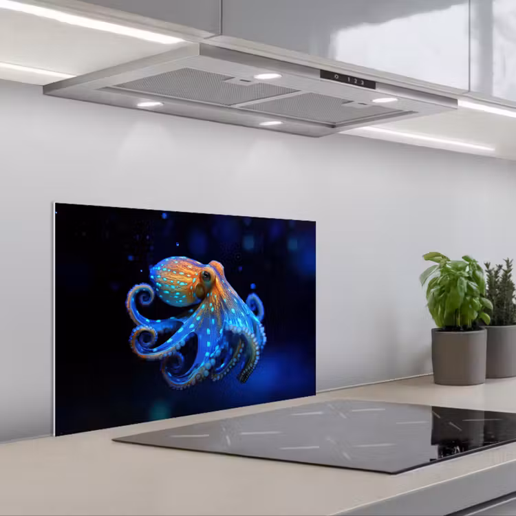 Octopus - Stippen - Blauw - Zee keuken achterwand spatscherm klein -3d_schuin