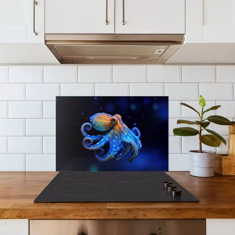 Octopus - Stippen - Blauw - Zee keuken achterwand spatscherm klein -sfeer2