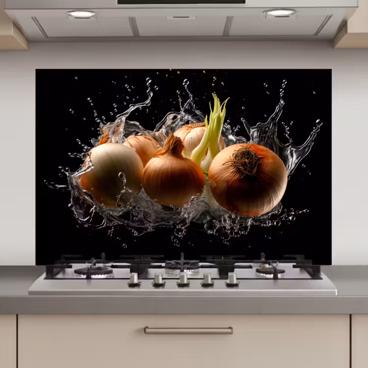 Ui - Groente - Bruin - Water - Zwart keuken achterwand spatscherm klein -3d_website