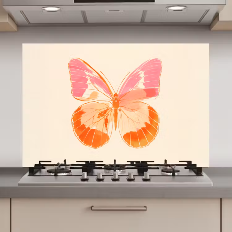 Oranje - Vlinder - Minimalistisch keuken achterwand spatscherm klein -3d_website