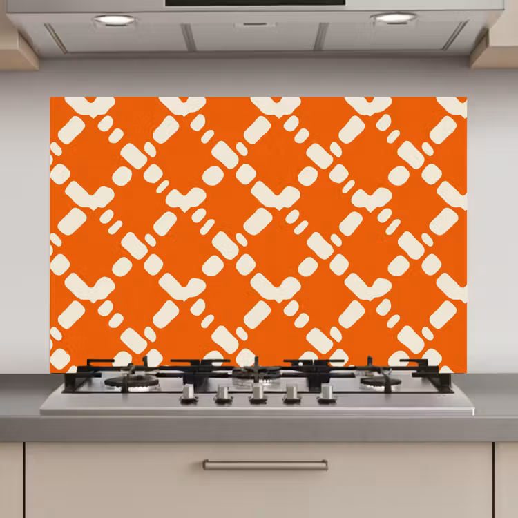 Oranje - Ruitpatroon - Wit keuken achterwand spatscherm klein 900 -3d_website